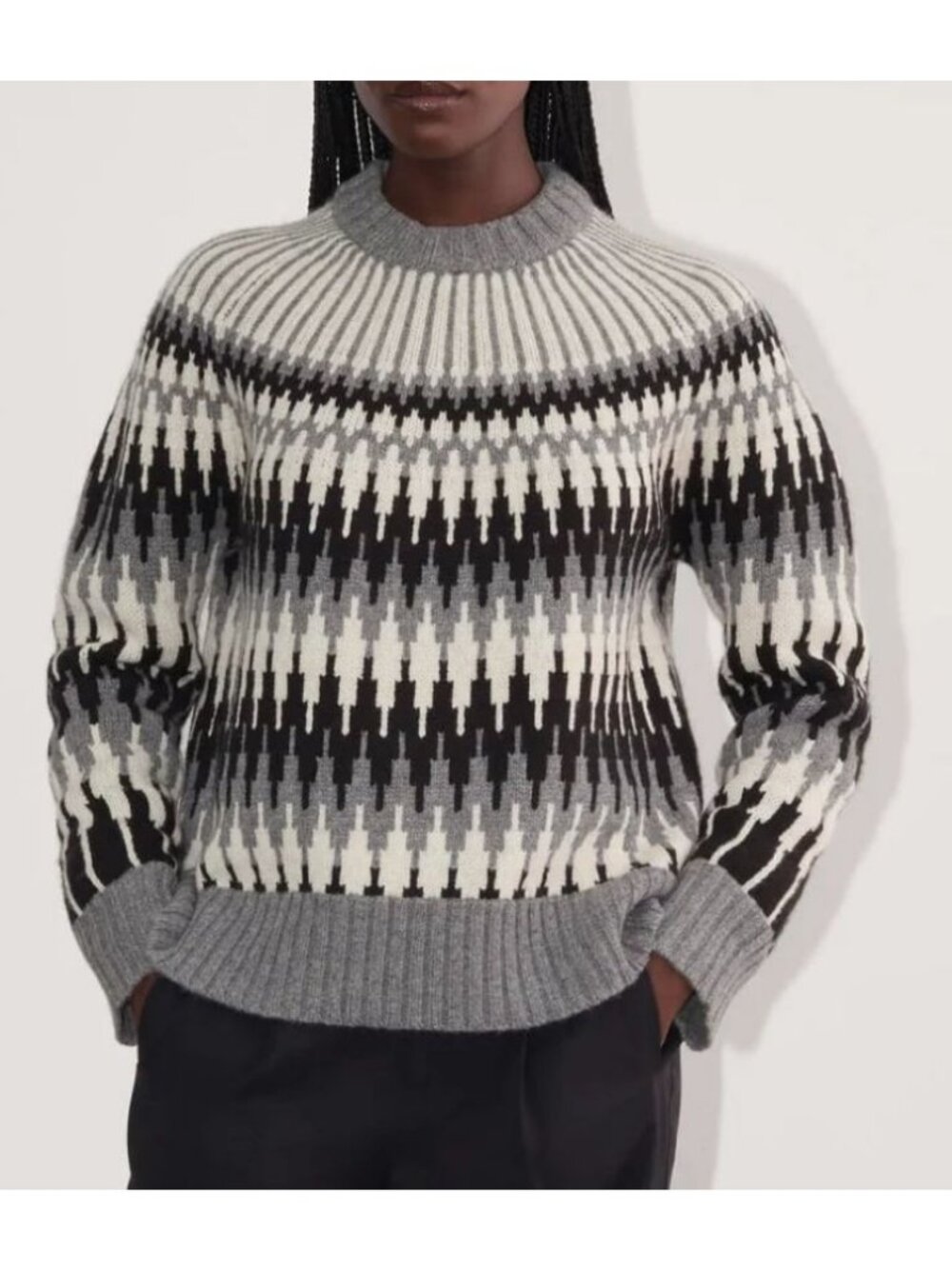 Everlane Felted Merino Fair Aisle Crew Sweater Gray White Size Medium NWT